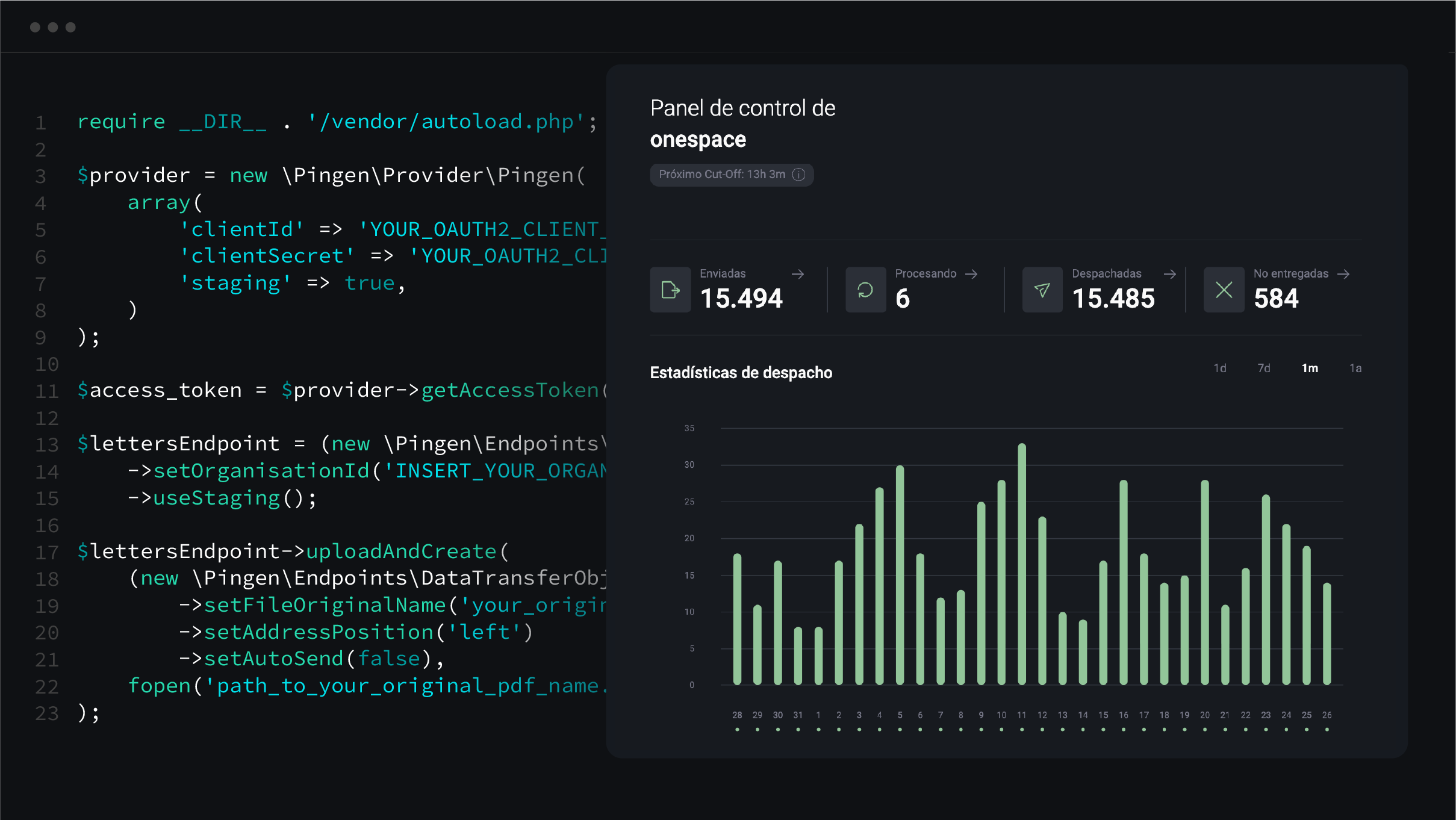 Ejemplo de código PHP que muestra cómo usar la API de Pingen