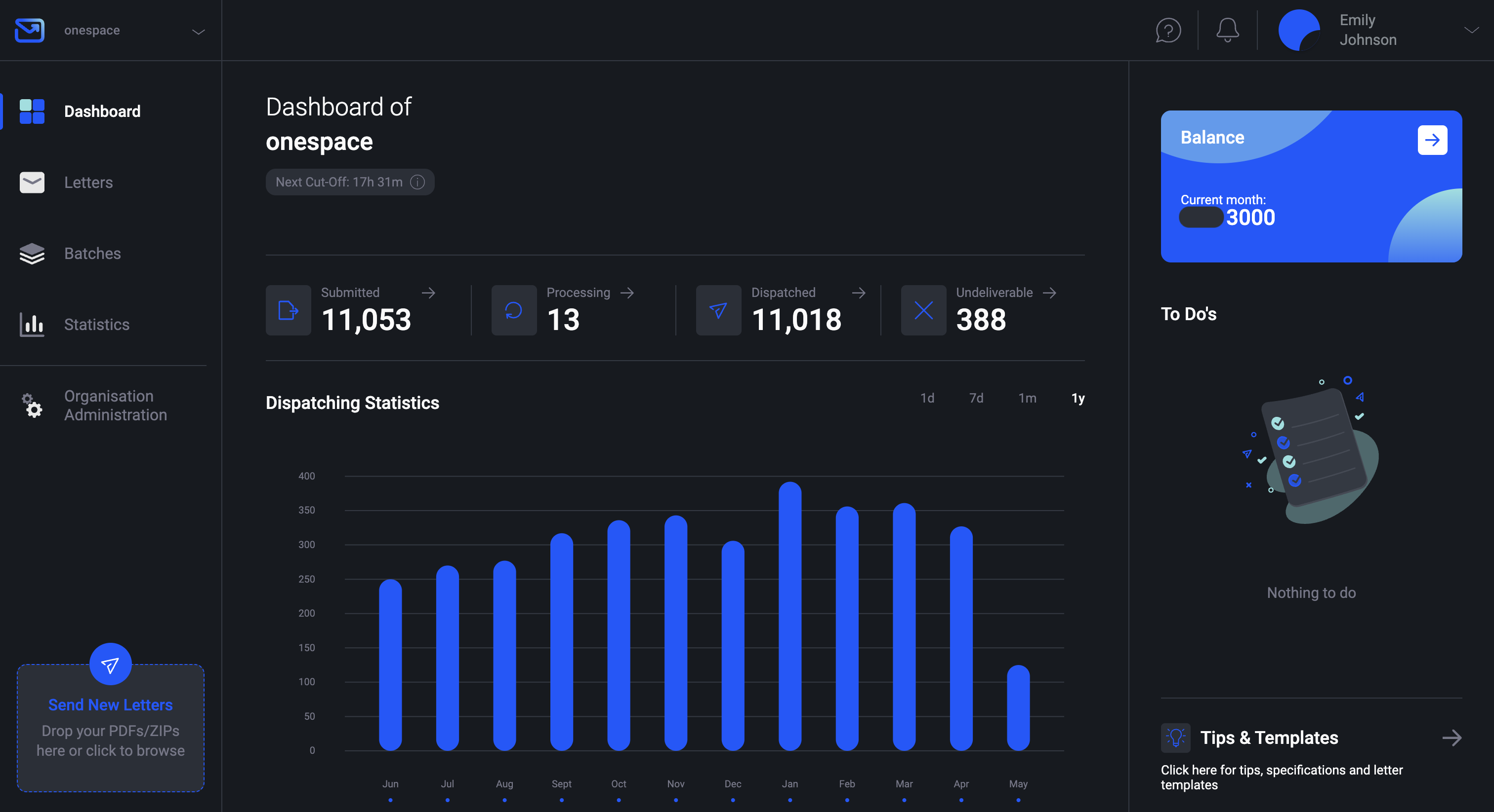 Pingen WebApp Dashboard:Franking machine alternative