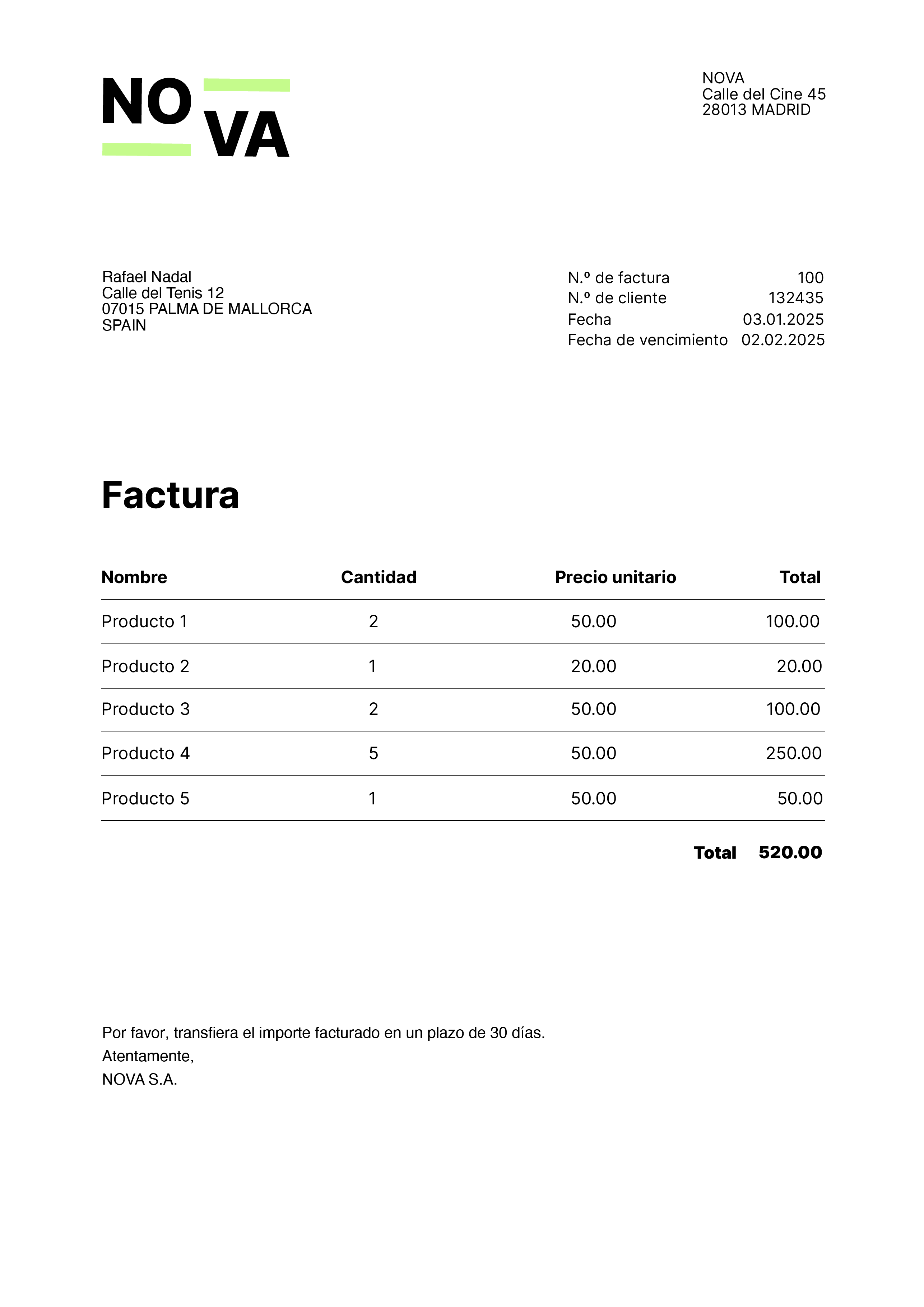 Servicio de envío de facturas - documento de factura