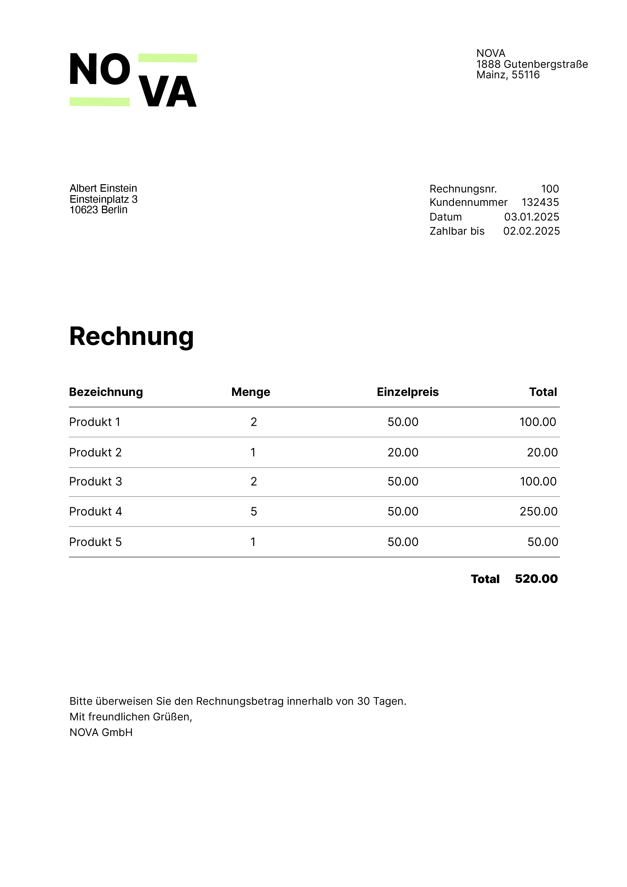 Rechnungsversand - Rechnungsdokument