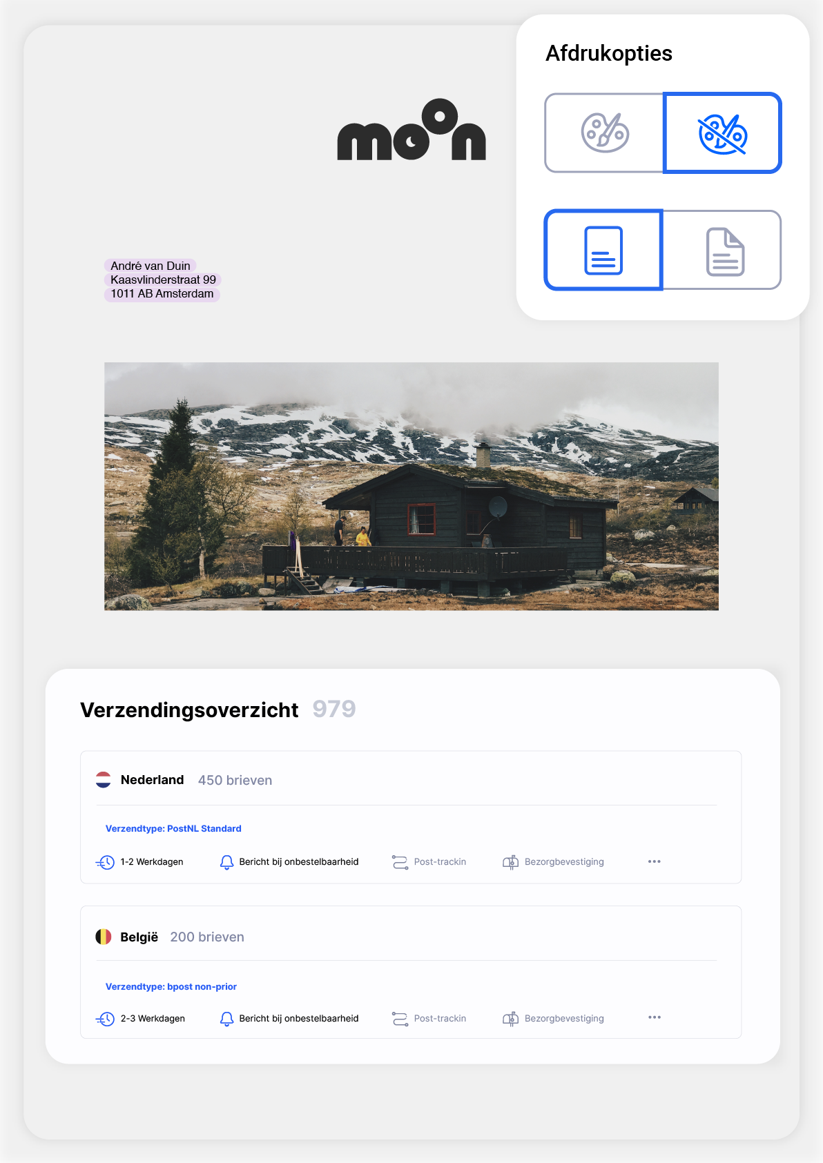 Pingen-interface-elementen voor het uploaden en verzenden van gepersonaliseerde brieven online