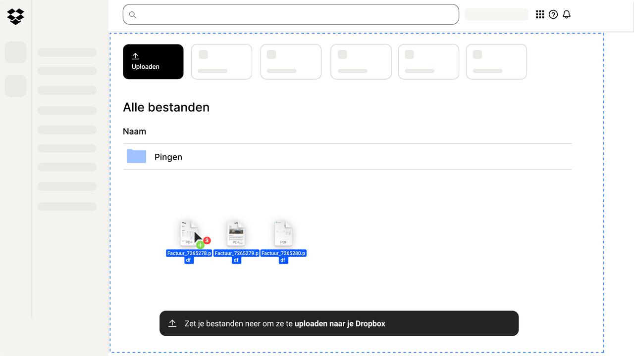 Pingen-map in het Dropbox-appoverzicht – bestanden slepen en neerzetten