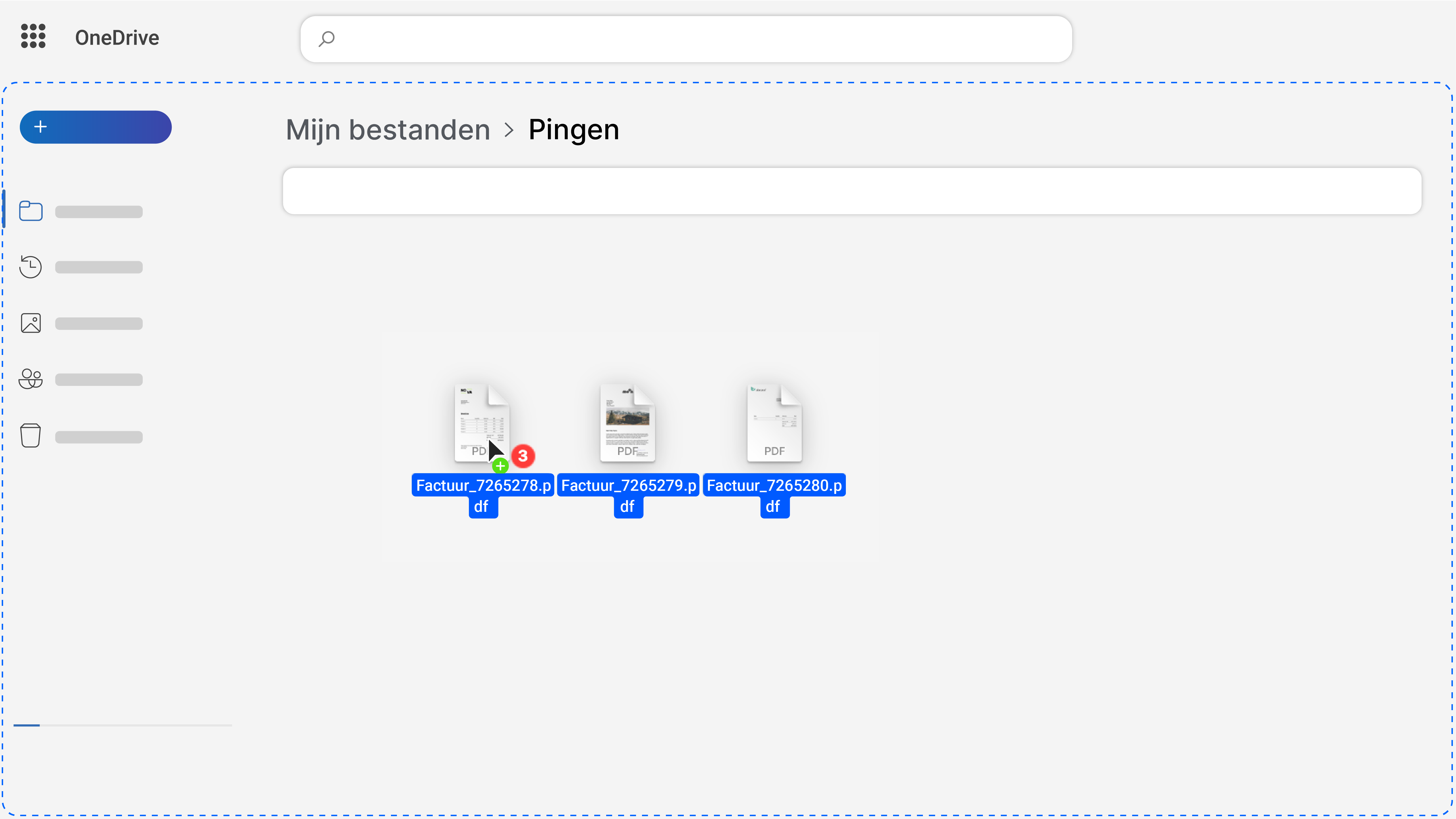 Documenten slepen en neerzetten in de Pingen-map in Microsoft OneDrive