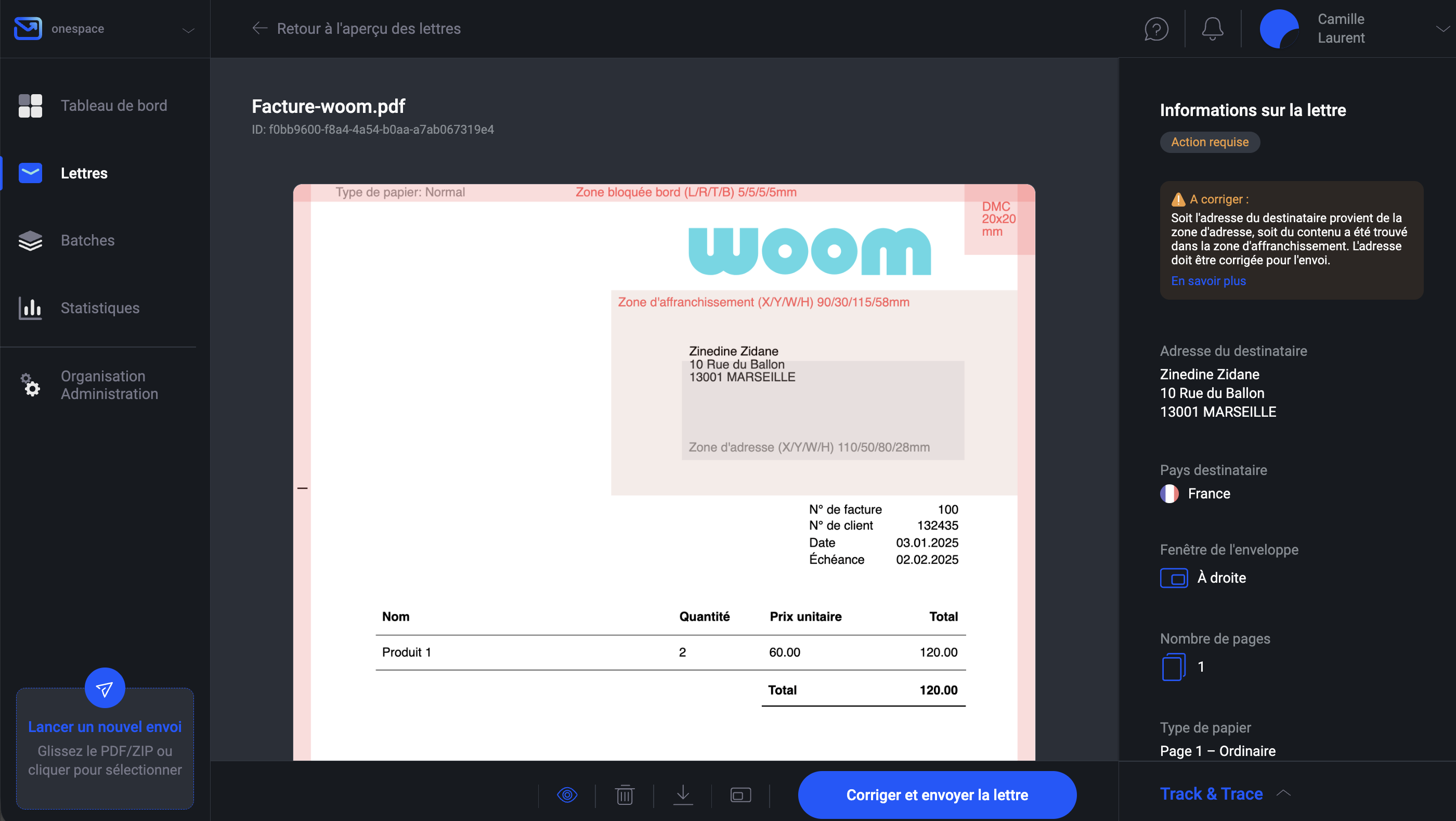 Pingen WebApp montrant le processus de validation des documents