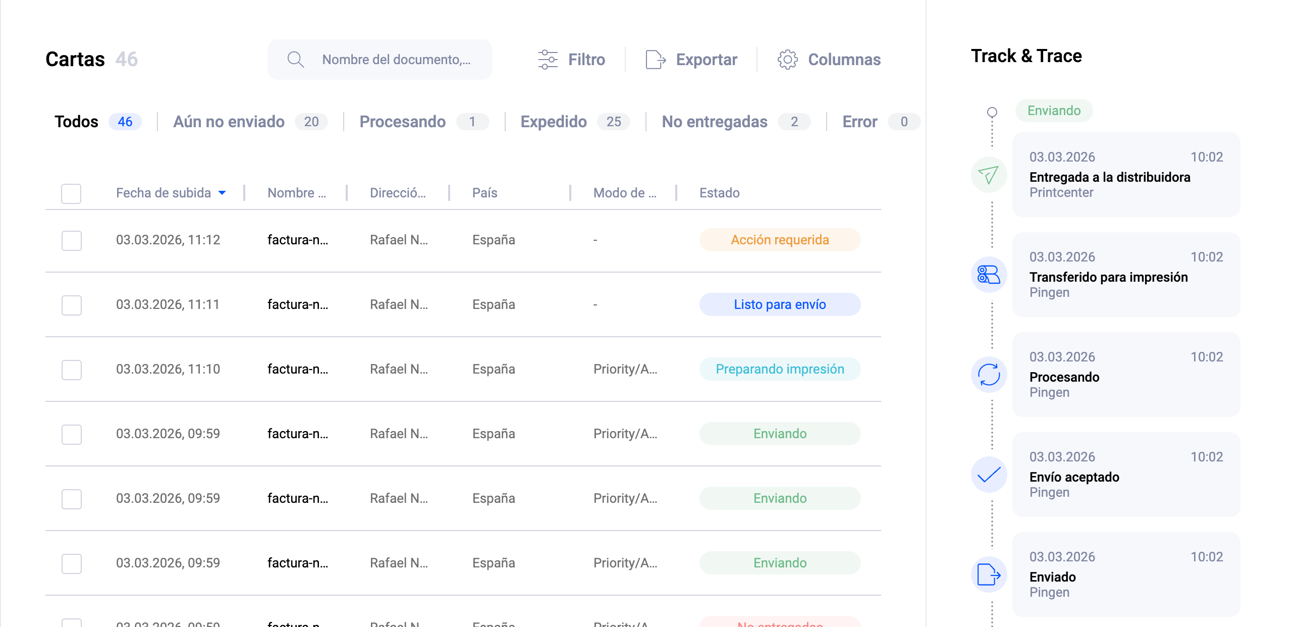 Seguimiento Pingen web app