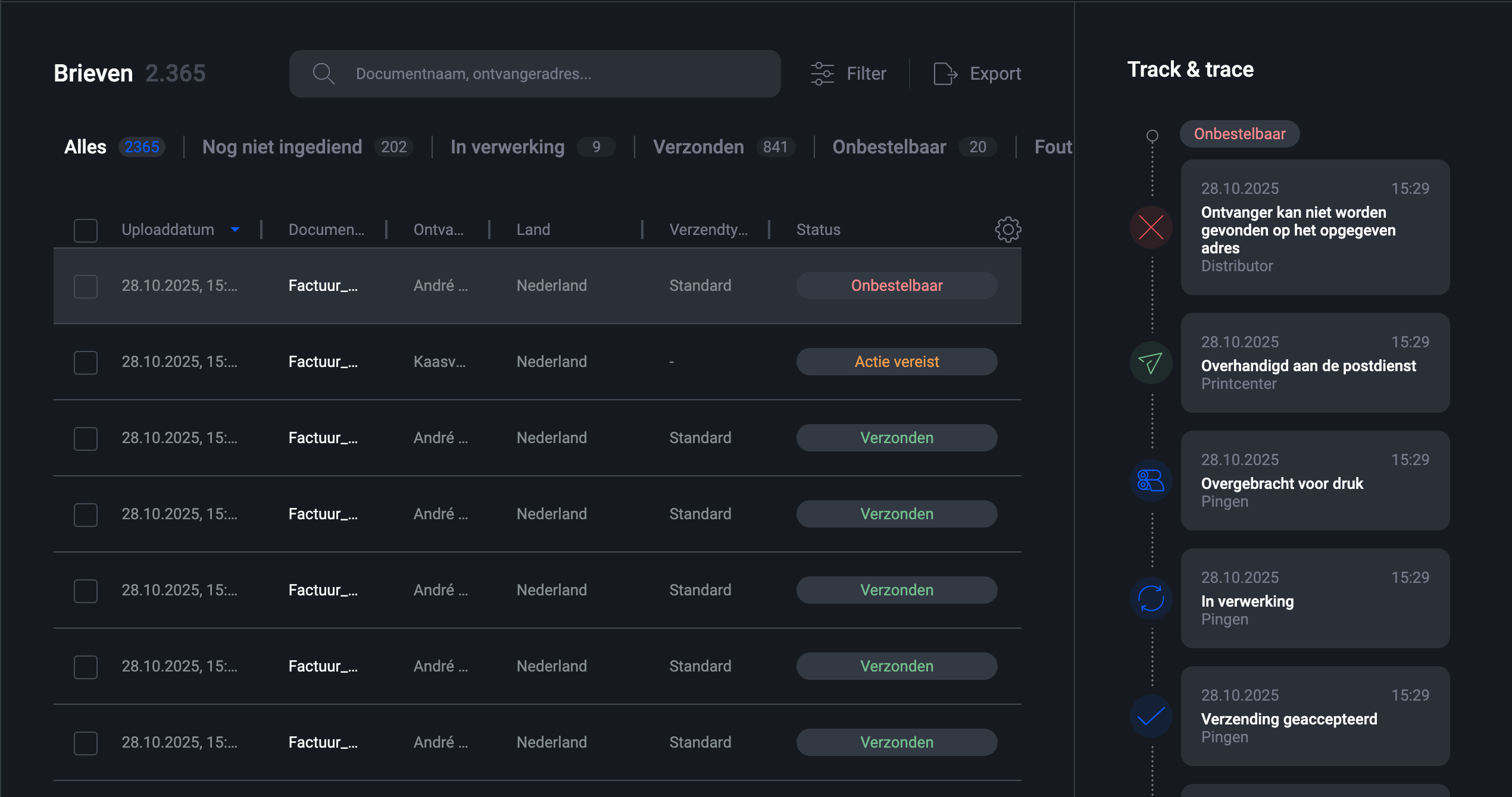 Pingen webapp automatische retourzending