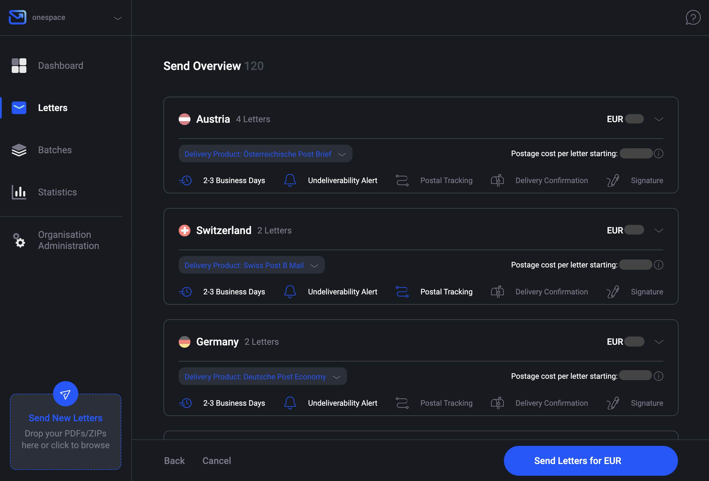 Send overview - Pingen WebApp