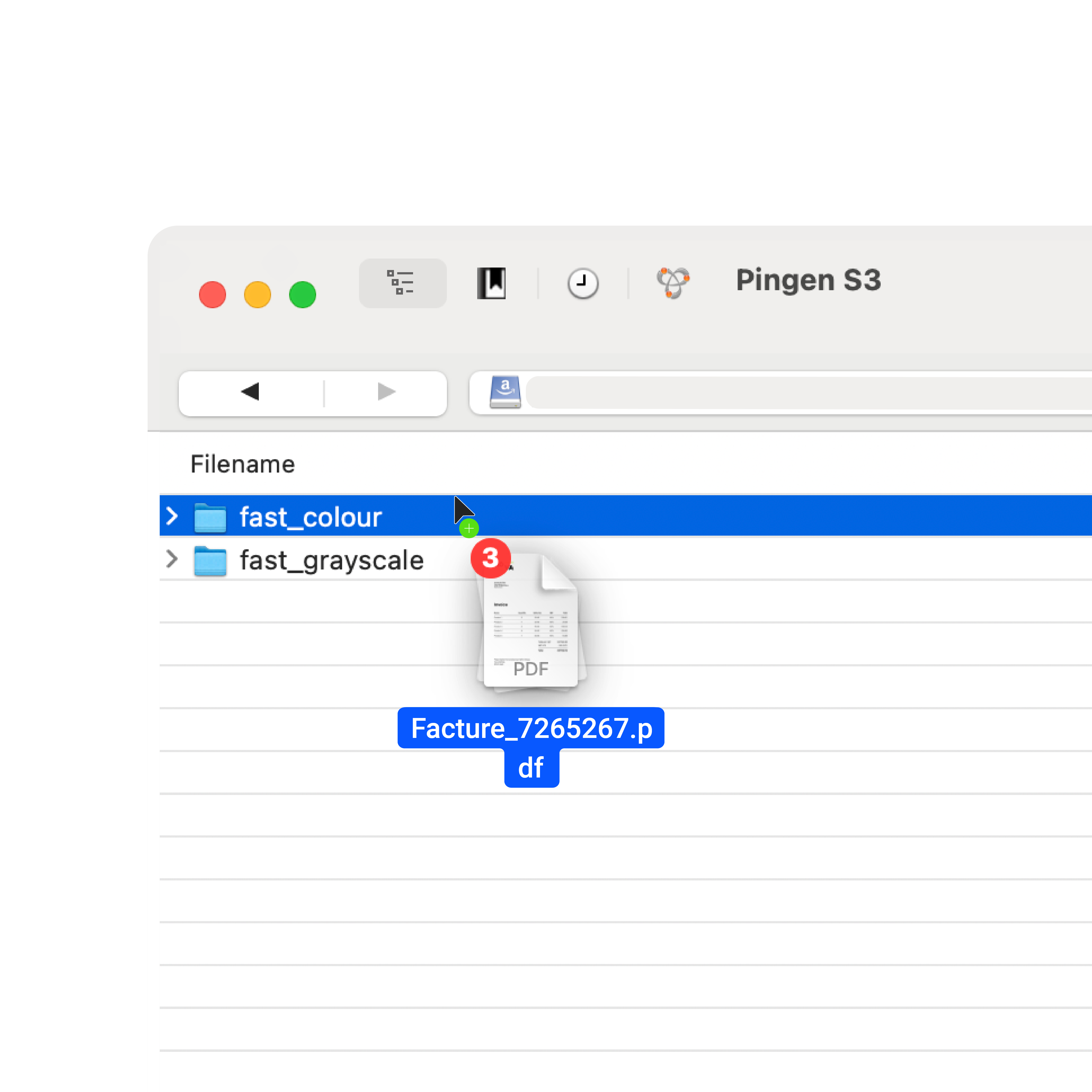 Glisser-déposer des fichiers dans un dossier sélectionné du bucket S3